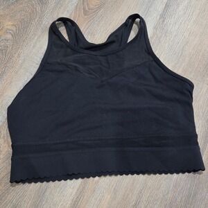 Zyia Active Black Mesh High Neck Scalloped Hem Sports Bra Large Yoga Gym Workout